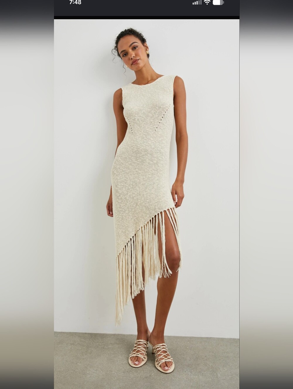 Rails Beige Asymmetrical Fringe Maxi Dress